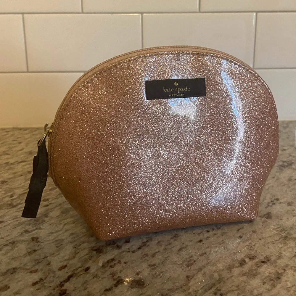 kate spade rose gold glitter cosmetic pouch